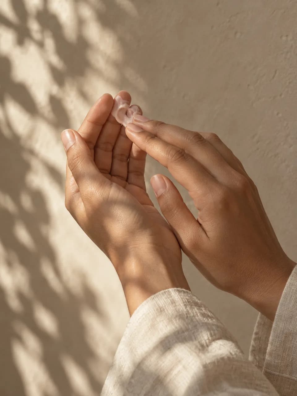 Cream warmed between the fingertips in afternoon light
